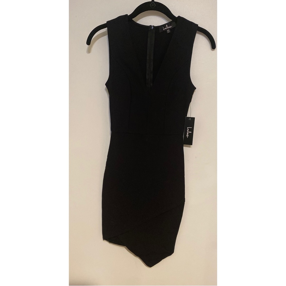 Body con asymmetrical v neck dress